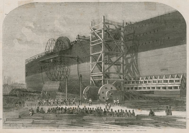 Tambours de chaîne et mécanisme de contrôle utilisés lors de la tentative de lancement du Leviathan - English School
