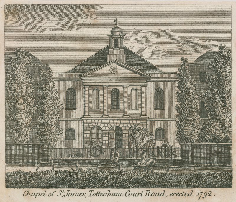 Chapelle de St James, Tottenham Court Road, Londres, érigée en 1792 - English School