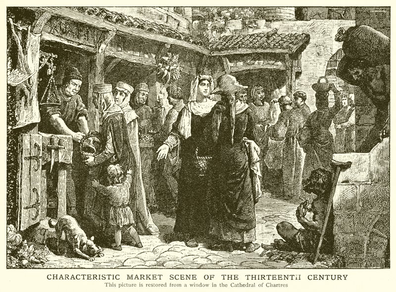 Scène de marché caractéristique du XIIIe siècle - English School