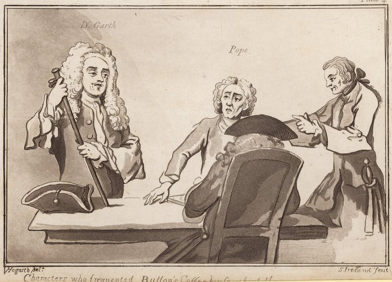 Personnages fréquentant Buttons Coffee House vers 1720 : Dr Garth, Pope - English School