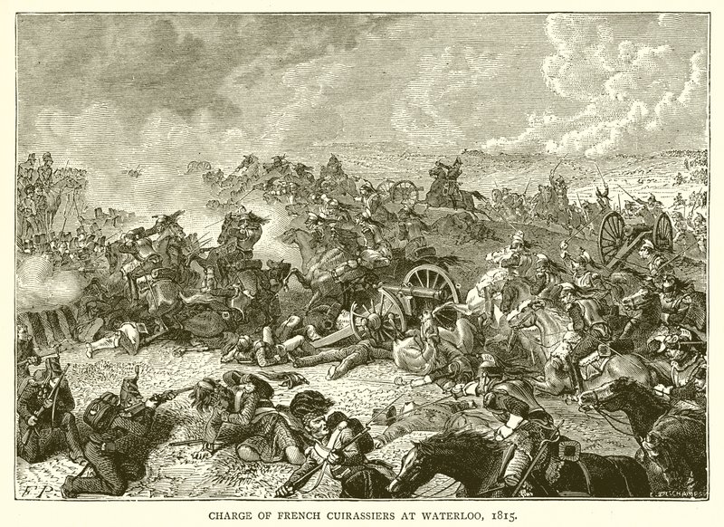 Charge des cuirassiers français à Waterloo, 1815 - English School
