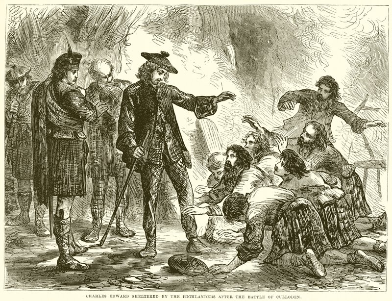 Charles Edward abrité par les Highlanders après la bataille de Culloden - English School