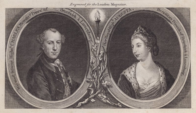 Charles William Ferdinand, duc de Brunswick, et sa femme, la princesse Augusta, sœur du roi George III - English School