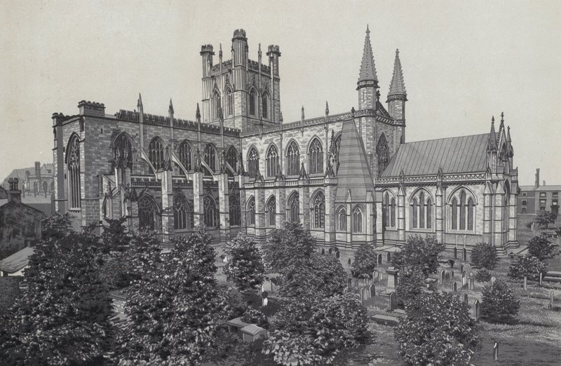 Chester : La cathédrale, depuis les remparts de la ville - English School