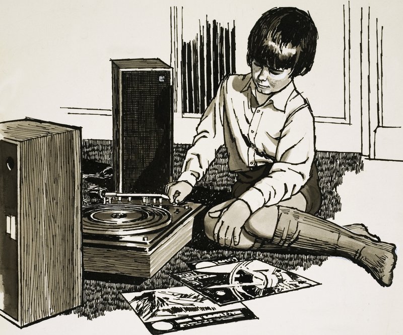 Enfant jouant avec un tourne-disque - English School