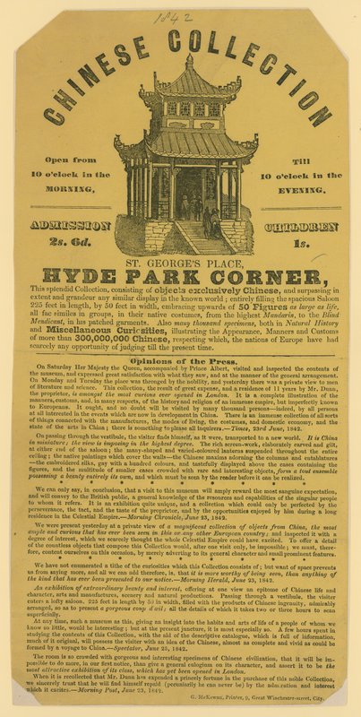 Collection Chinoise à Hyde Park Corner, Londres. 1842 - English School