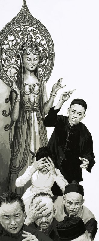 Chinois fuyant une statue non identifiée - English School