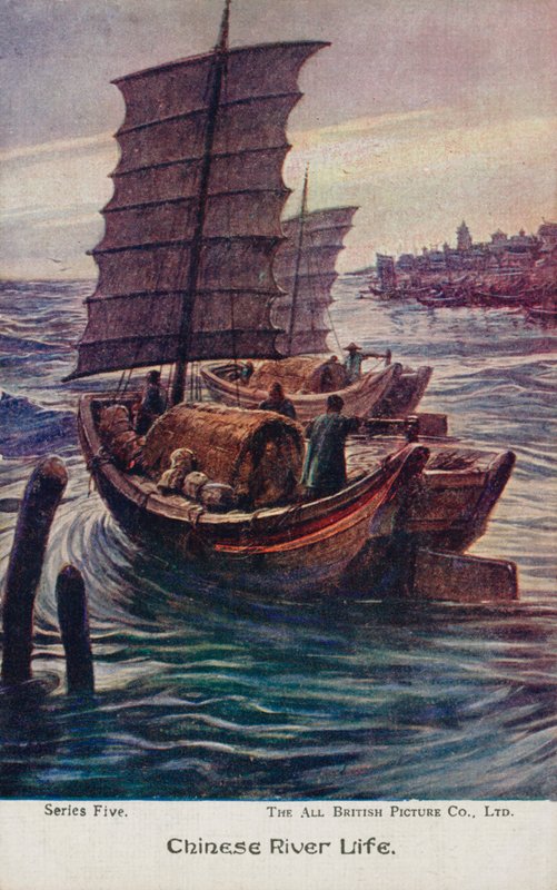 Vie fluviale chinoise (lithographie en couleur) - English School