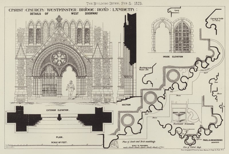 Église du Christ, Westminster Bridge Road, Lambeth (gravure) - English School