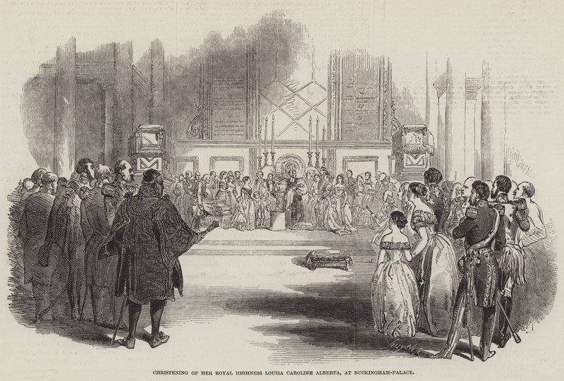 Baptême de Son Altesse Royale Louisa Caroline Alberta, au palais de Buckingham (gravure) - English School