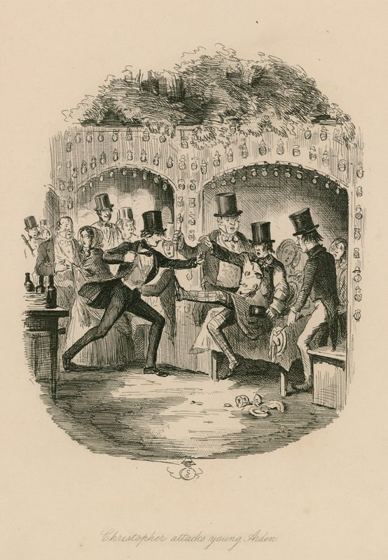 Christopher attaque le jeune Aiden ; jardins de Vauxhall, Londres - English School