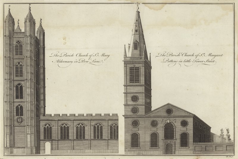 Église St Mary Aldermary dans Bow Lane et église St Margaret Pattens dans Little Tower Street, Londres - English School