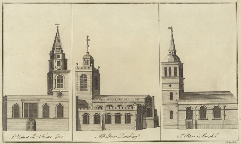 Églises de St Vedast, Foster Lane, Allhallows, Barking et St Peter dans Cornhill, Londres - English School