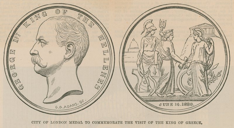 Médaille de la ville de Londres pour commémorer la visite du roi de Grèce en juin 1880 - English School