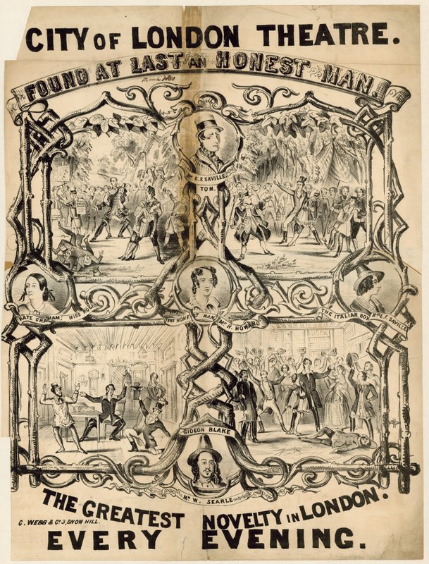Théâtre de la ville de Londres. Enfin trouvé un homme honnête. Publicité - English School