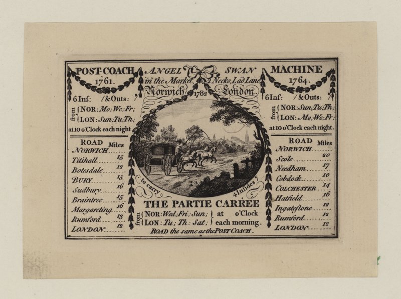 Coche, Norwich à Londres, carte de visite - English School