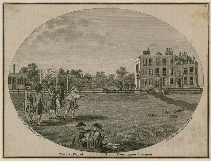 Jeu de coits en face des Horns, Kennington Common - English School