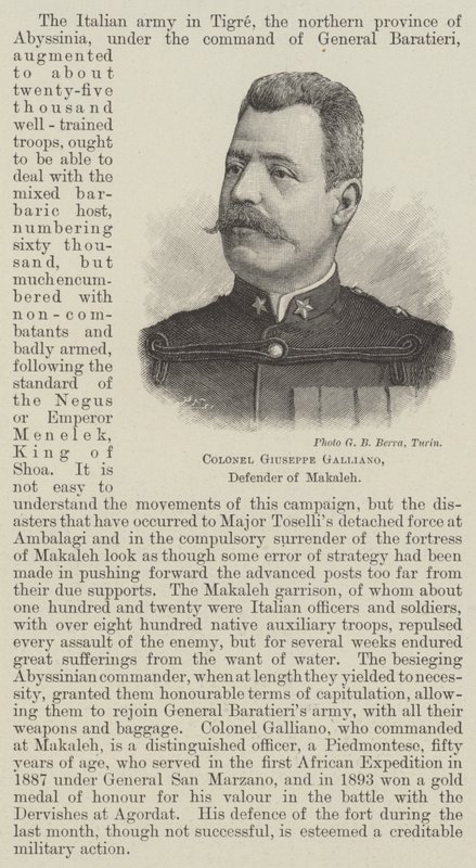 Colonel Giuseppe Galliano, Défenseur de Makaleh (gravure) - English School