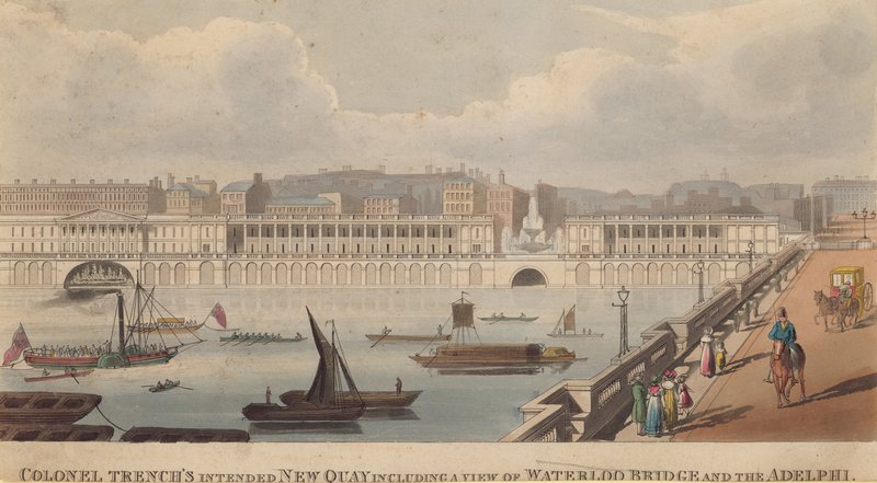 Le nouveau quai prévu par le colonel Trench incluant une vue du pont de Waterloo et de l