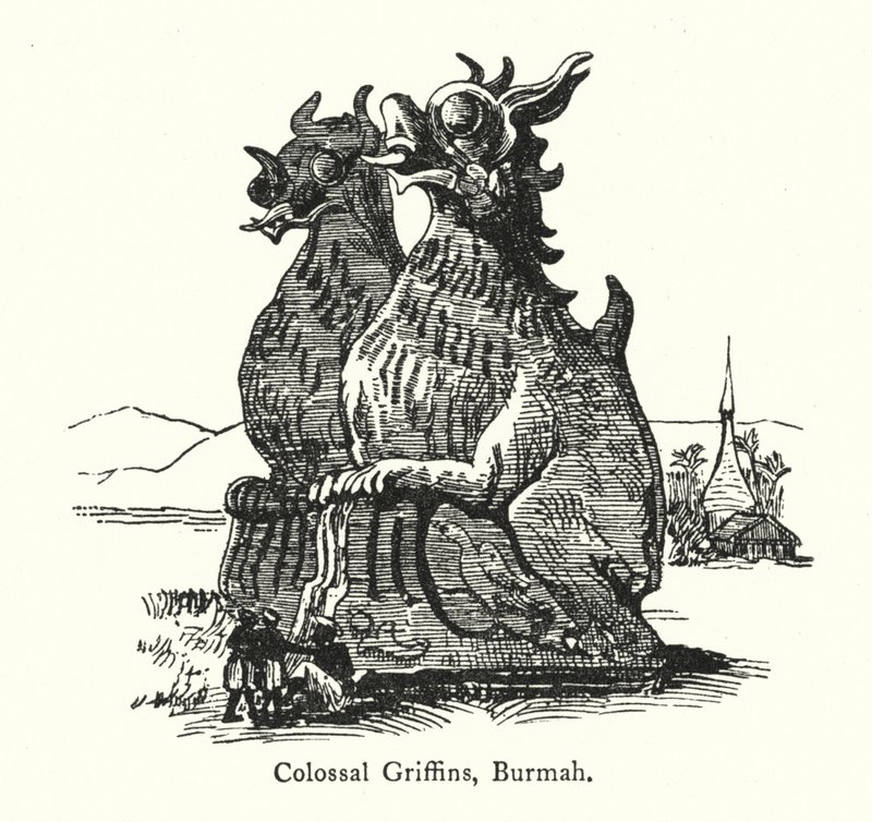 Griffons colossaux, Birmanie (gravure) - English School
