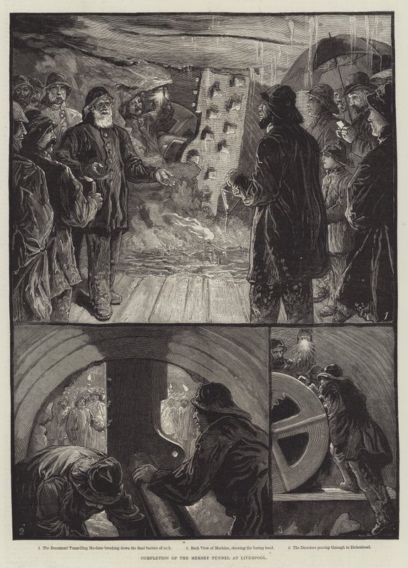 Achèvement du tunnel de la Mersey à Liverpool (gravure) - English School