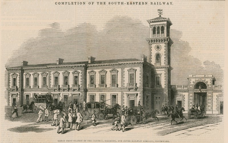 Achèvement du South-Eastern Railway : Grande gare commune de la Croydon, Brighton et Dover Railway Company, Southwark, Londres - English School