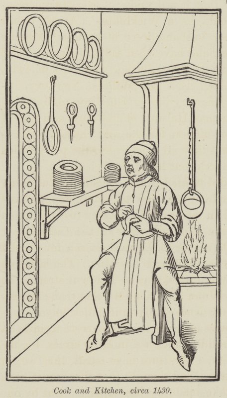 Cuisinier et cuisine, vers 1430 (gravure) - English School
