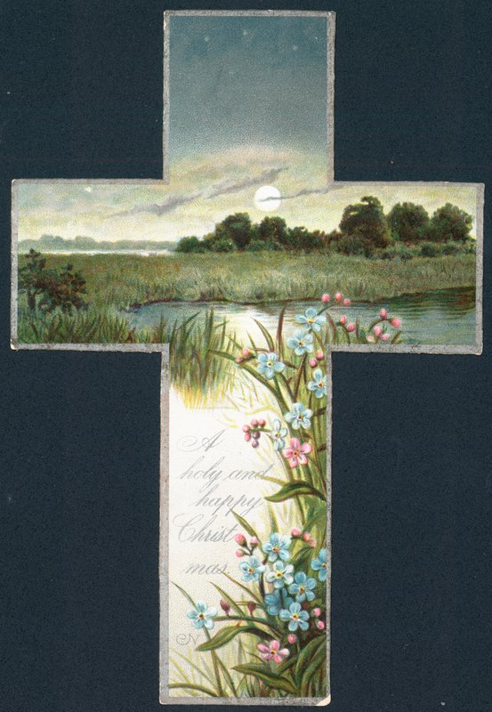 Scène de campagne dans une croix, Carte de Noël - English School