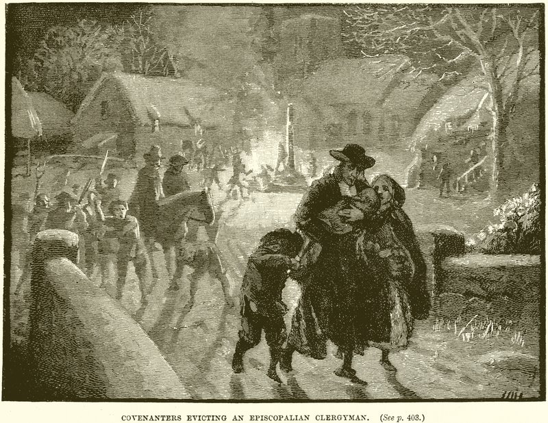 Les covenanters expulsant un clergyman épiscopalien - English School