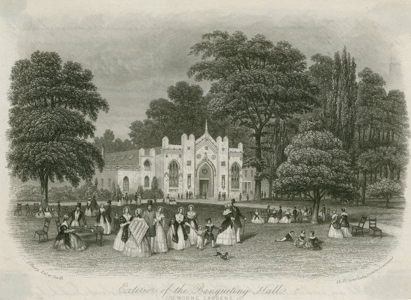 Cremorne Gardens, Londres : extérieur de la salle de banquet - English School