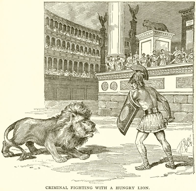 Criminel combattant avec un lion affamé - English School