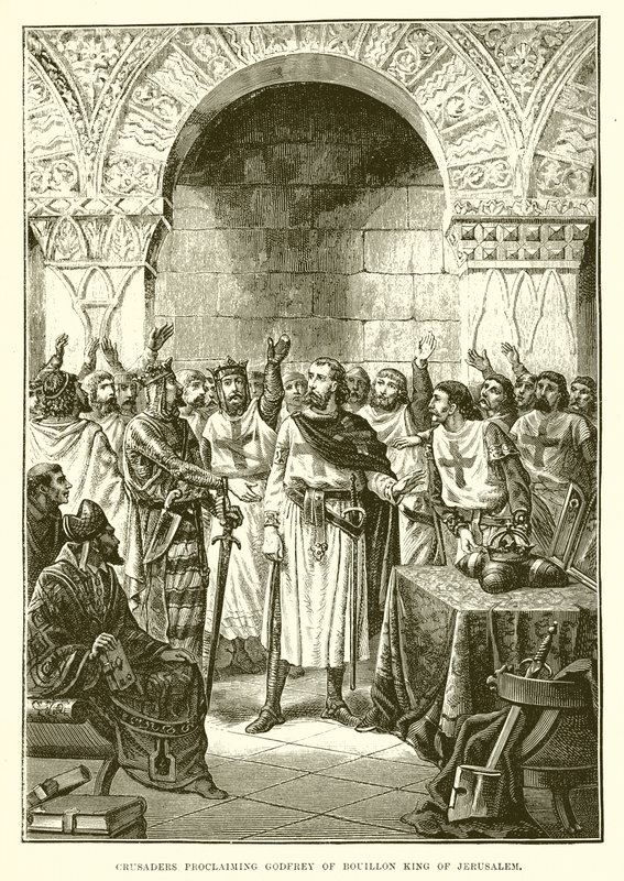 Les croisés proclamant Godefroy de Bouillon roi de Jérusalem - English School