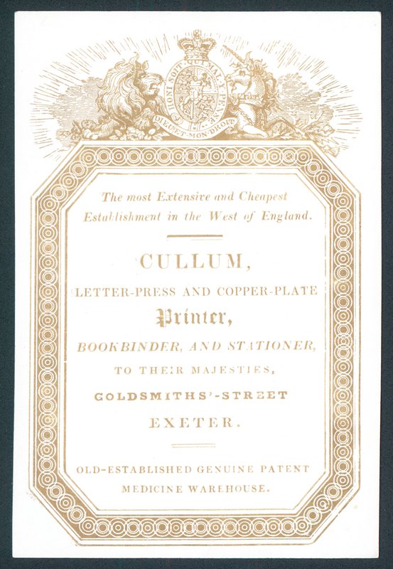 Cullum, imprimeur en typographie et en cuivre, carte de visite - English School