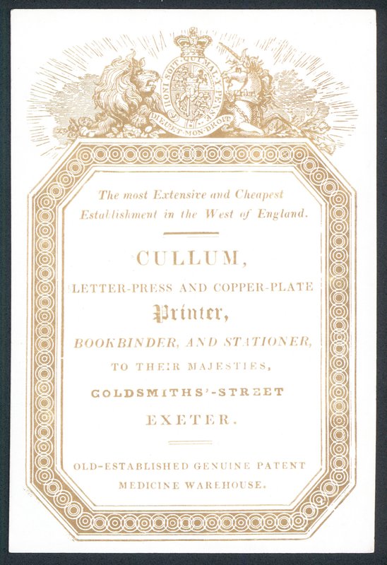 Cullum, imprimeur en typographie et en cuivre, carte de visite - English School