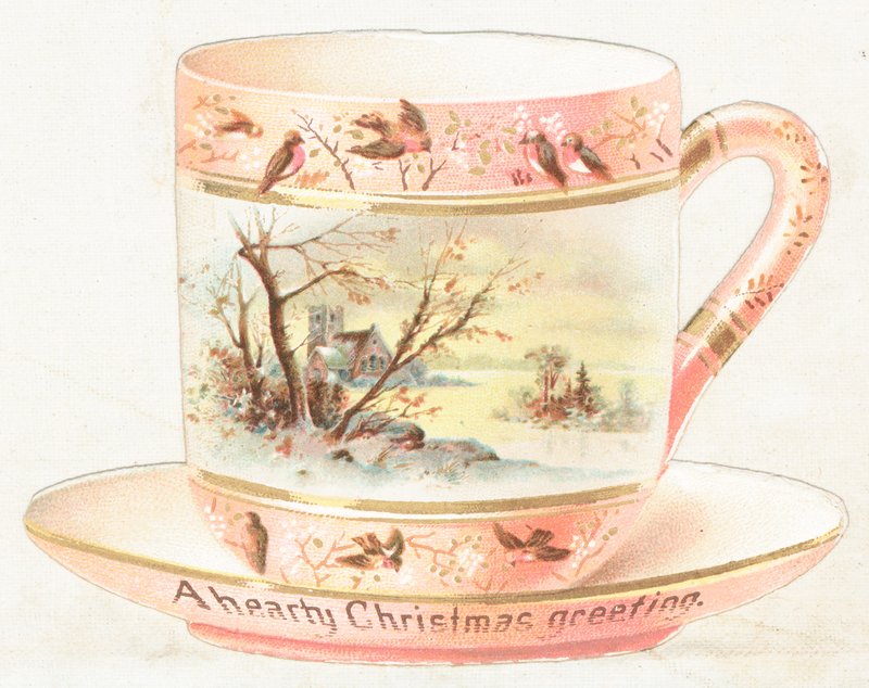 Tasse et soucoupe avec scène de neige, Carte de Noël - English School