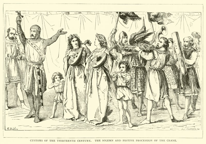 Coutumes du XIIIe siècle, la procession solennelle et festive de la Grue - English School