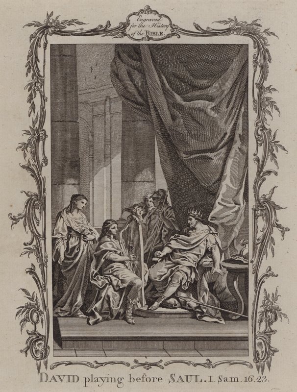 David jouant devant Saül (gravure) - English School
