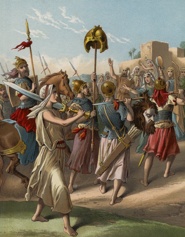 David revenant du massacre des Philistins - English School