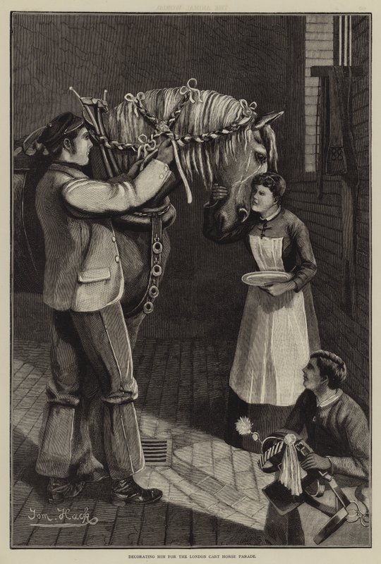 Le décorant pour le défilé des chevaux de trait de Londres (gravure) - English School
