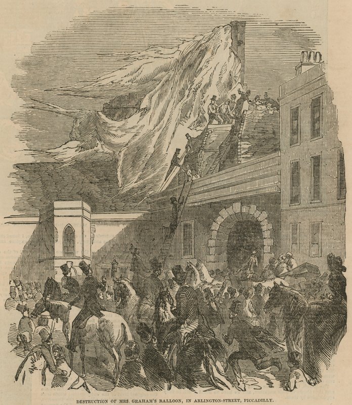 Destruction du ballon de Mme Graham à Arlington Street, Piccadilly - English School