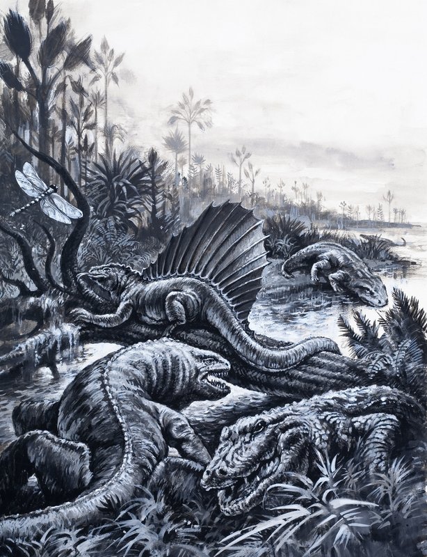 Dinosaures (gouache sur papier) - English School