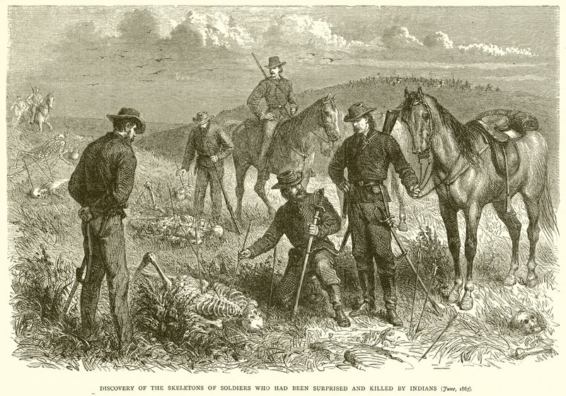 Découverte des squelettes de soldats surpris et tués par des Indiens (juin 1867) - English School