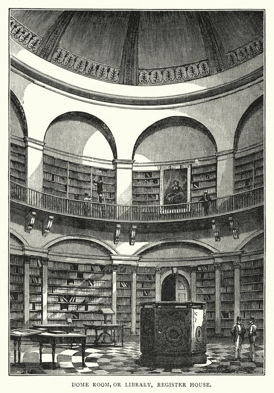 Salle du Dôme, ou Bibliothèque, Register House (gravure) - English School
