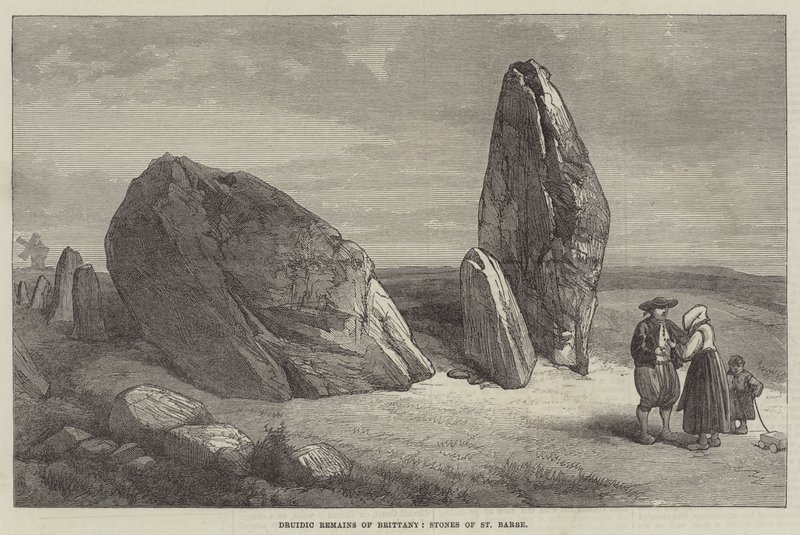 Vestiges druidiques de Bretagne, pierres de Sainte-Barbe (gravure) - English School