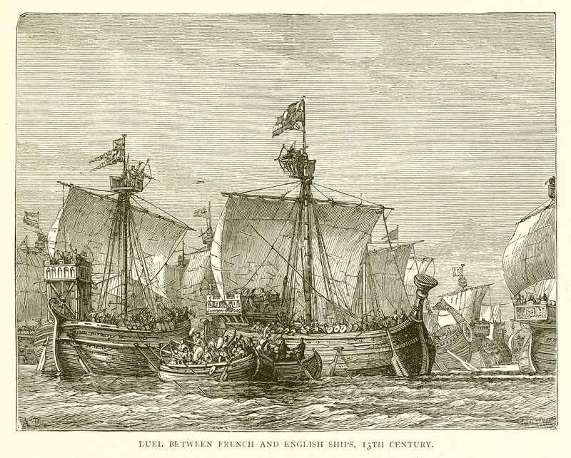 Duel entre Navires Français et Anglais, 13ème Siècle - English School
