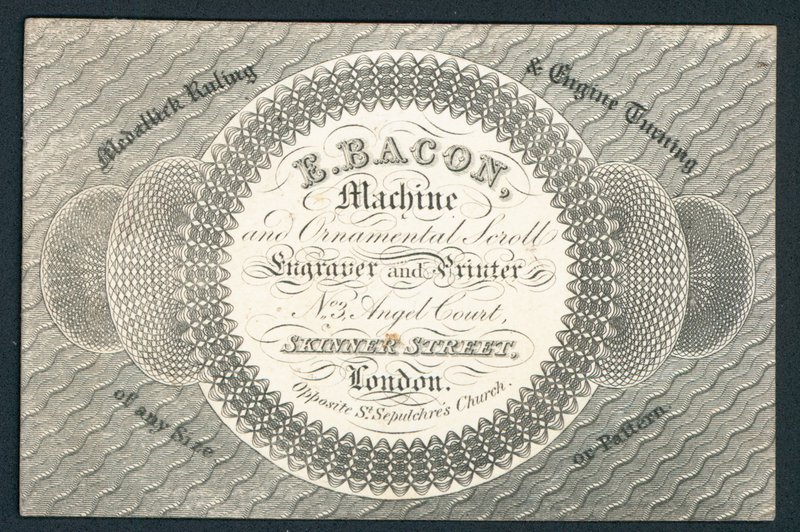 E Bacon, graveur et imprimeur, carte de visite - English School