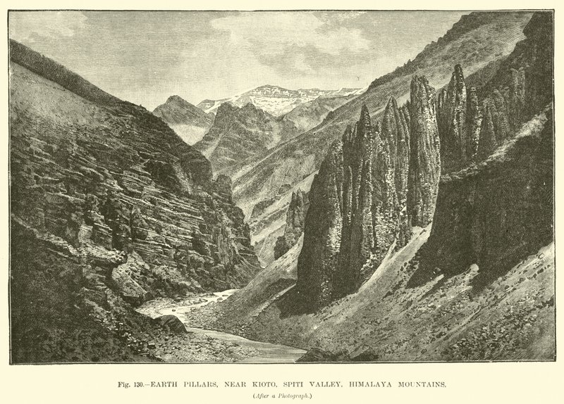 Piliers de terre, près de Kioto, vallée de Spiti, montagnes de l
