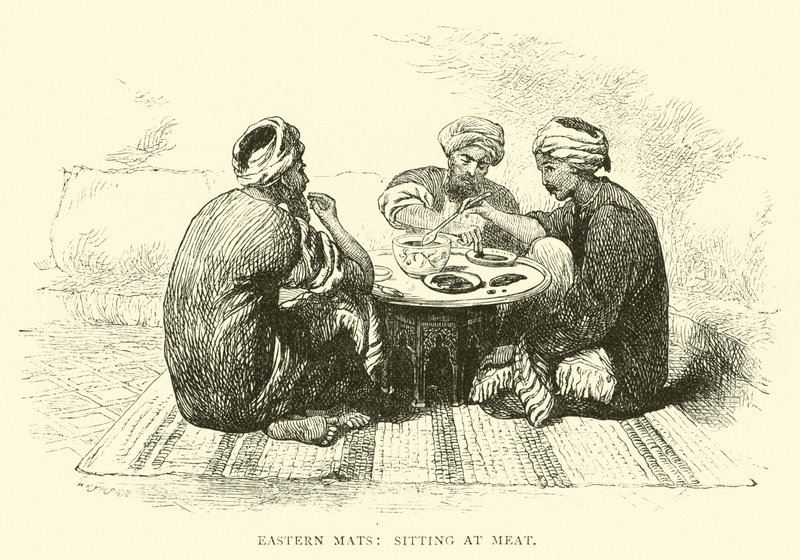 Nattes orientales, assis à table - English School