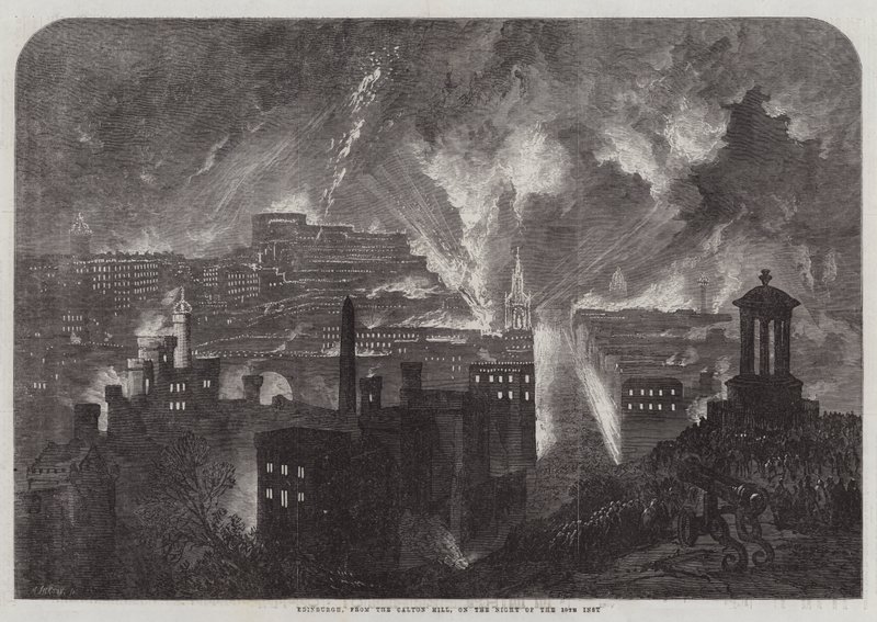 Édimbourg, depuis Calton Hill, la nuit du 10 (gravure) - English School