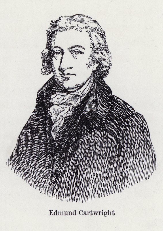 Edmund Cartwright, inventeur anglais du métier à tisser mécanique (litho) - English School